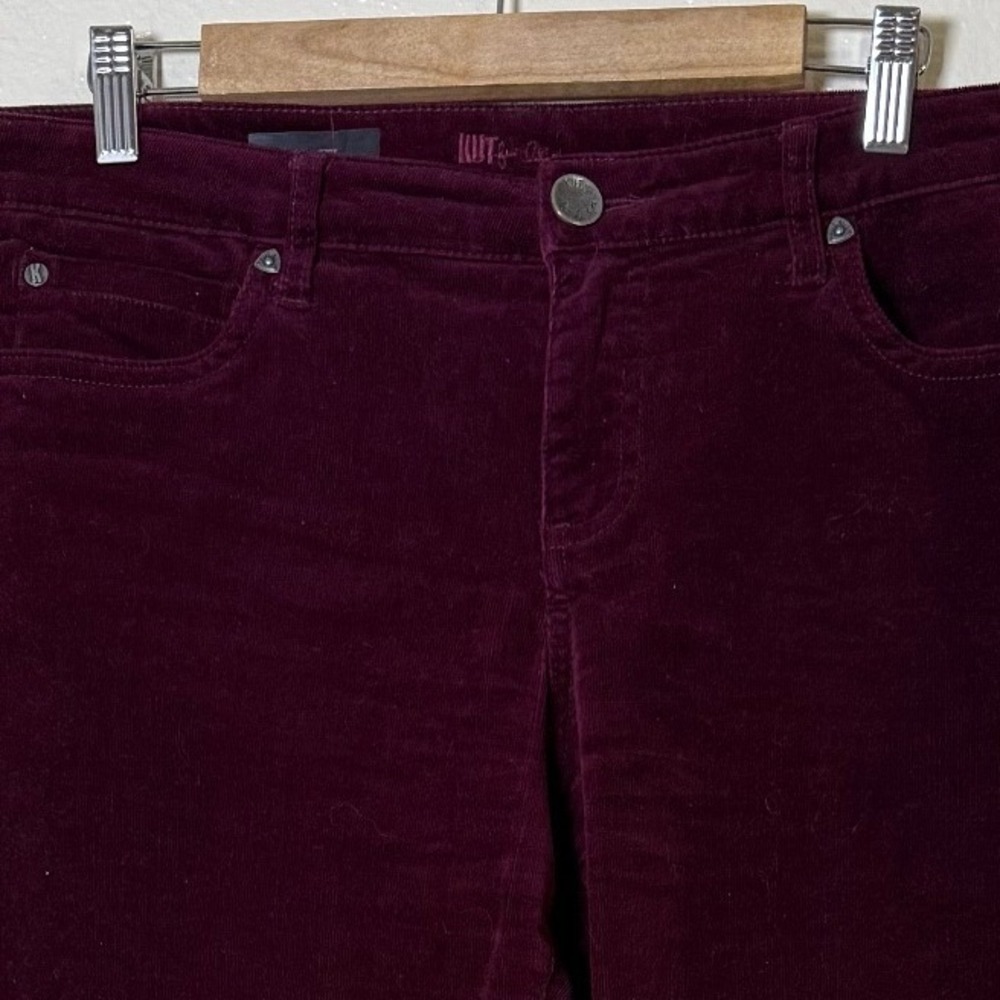 Kut from the Kloth Women Corduroy Pants 12 Petite Burgundy Diana Skinny Classic - Picture 2 of 10
